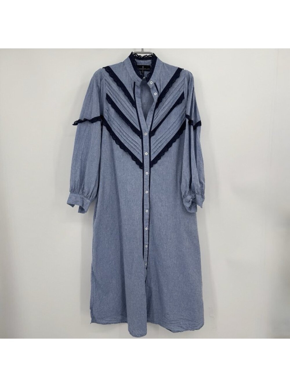 Pomander Place by Tuckernuck Jolene Chambray Midi Dress Button Lace Linen XS
